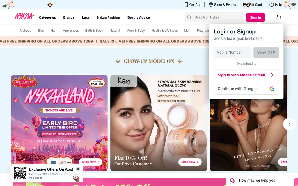 Nykaa website homepage screenshot