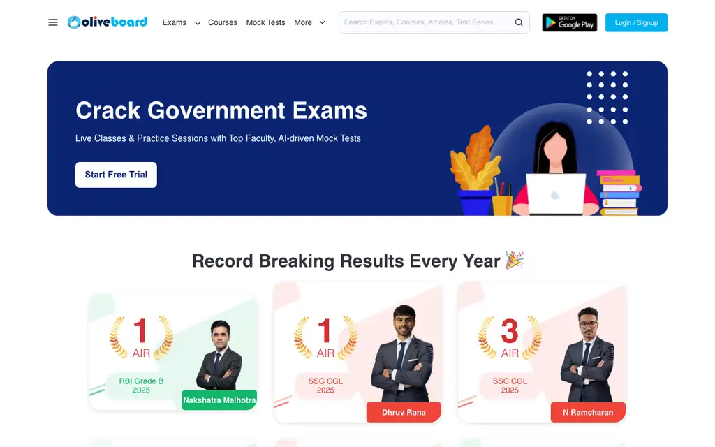 Oliveboard website homepage screenshot
