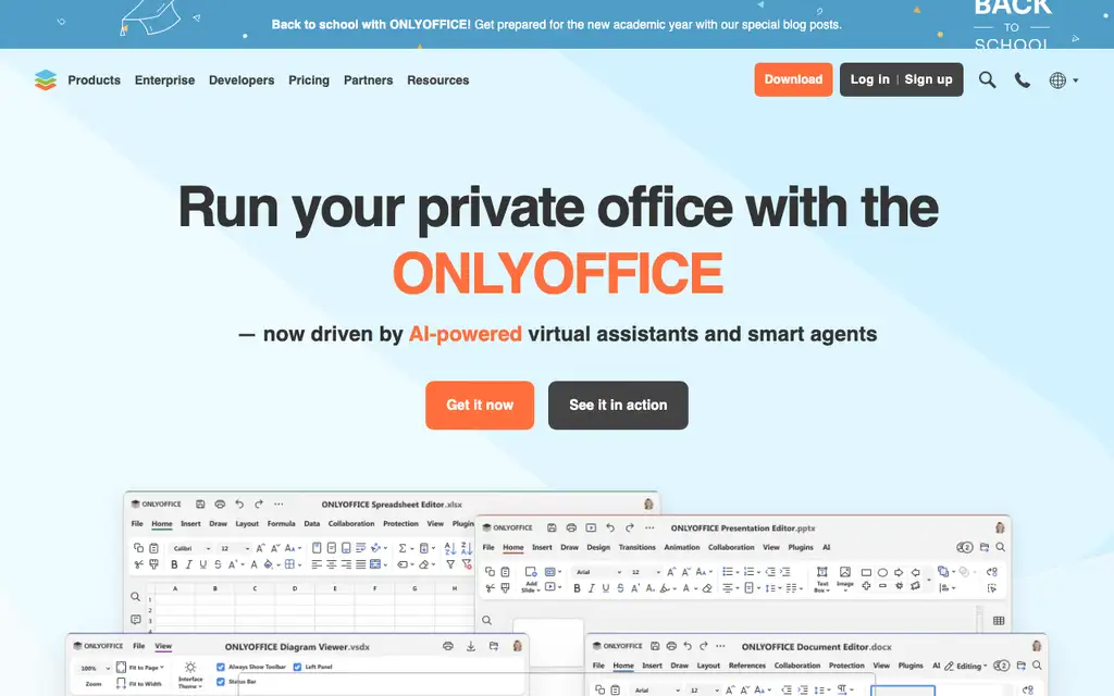 OnlyOffice website homepage screenshot