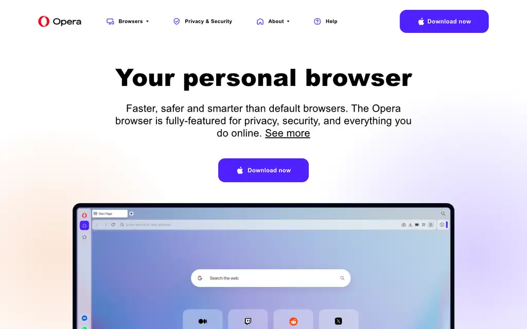 Opera website homepage screenshot