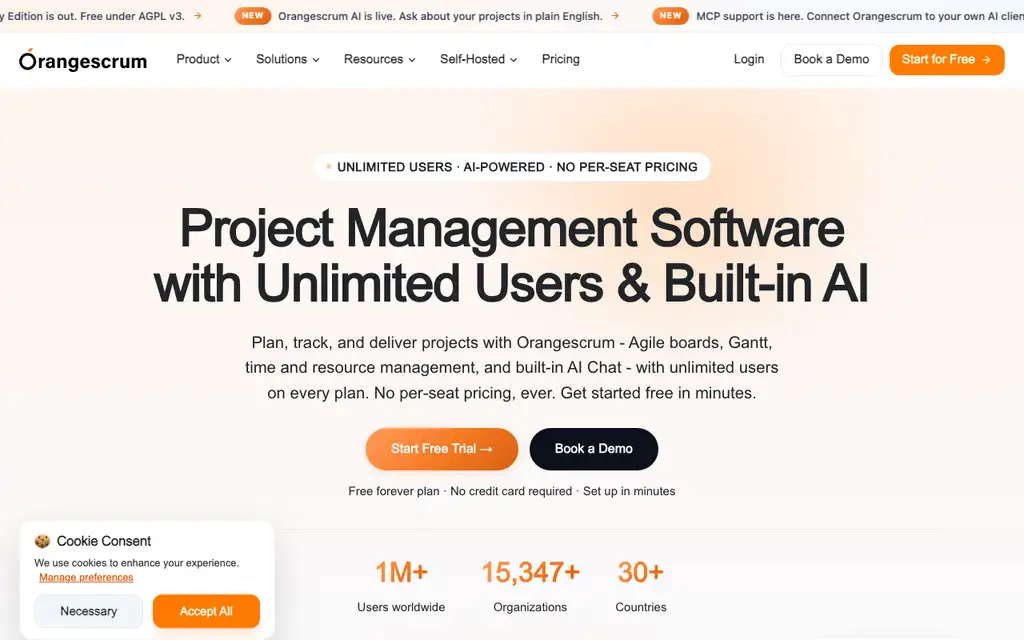 Orangescrum website homepage screenshot