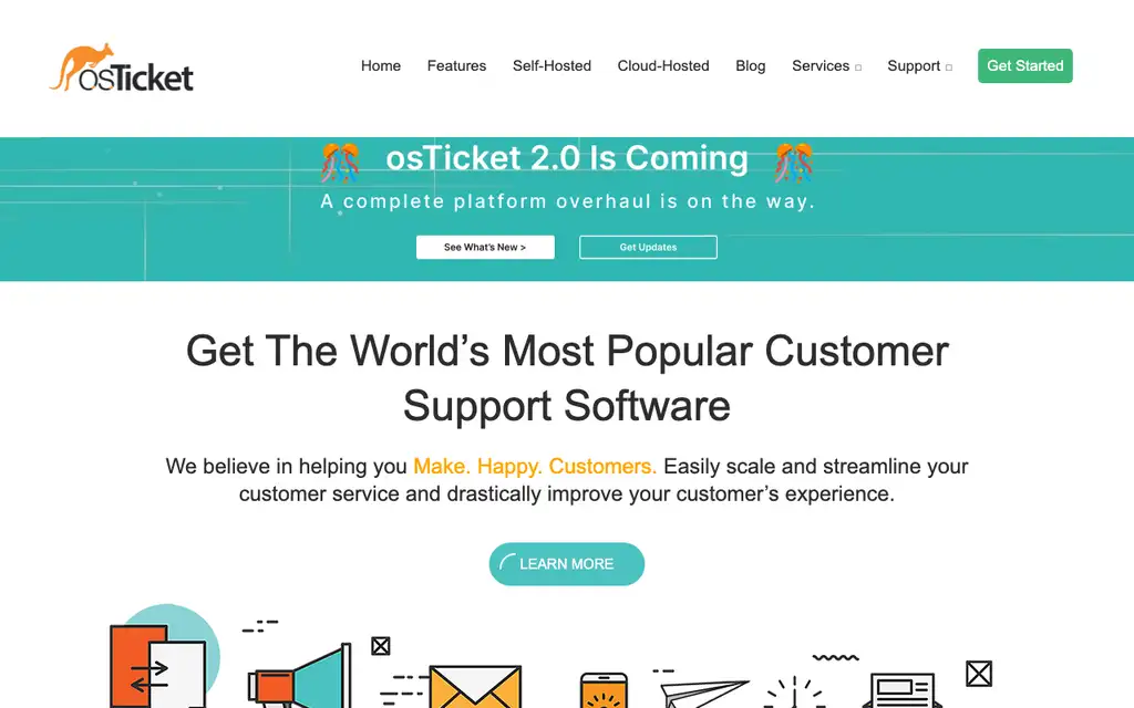 osTicket website homepage screenshot