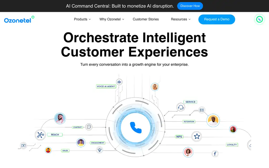Ozonetel CloudAgent website homepage screenshot