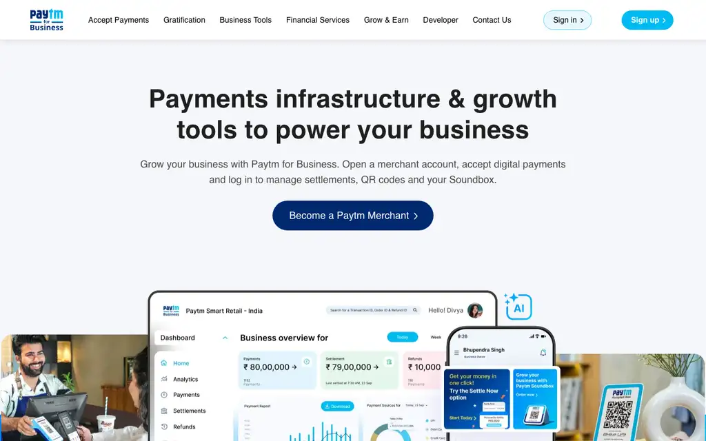 Paytm Payment Links website homepage screenshot