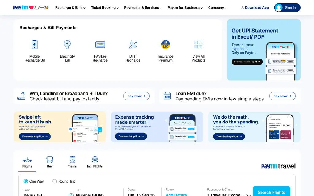 Paytm website homepage screenshot