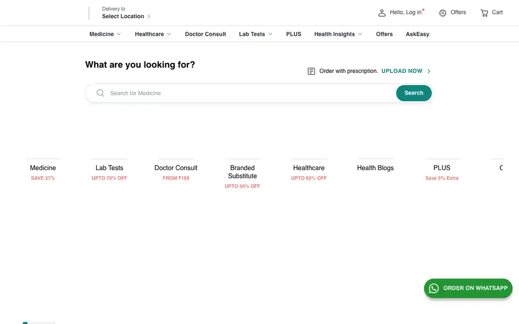 PharmEasy website homepage screenshot