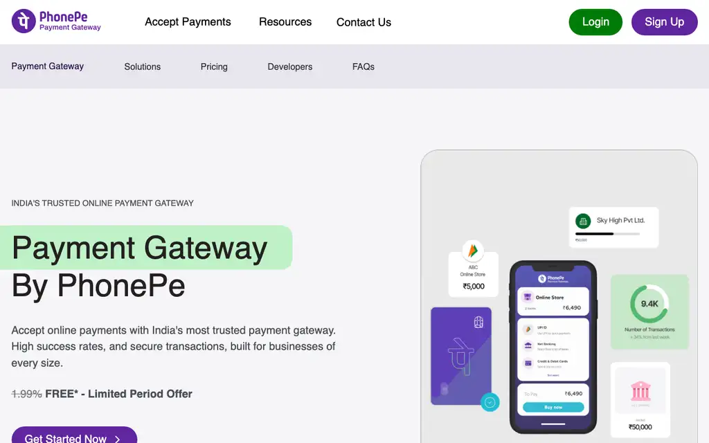 PhonePe Payment Gateway website homepage screenshot