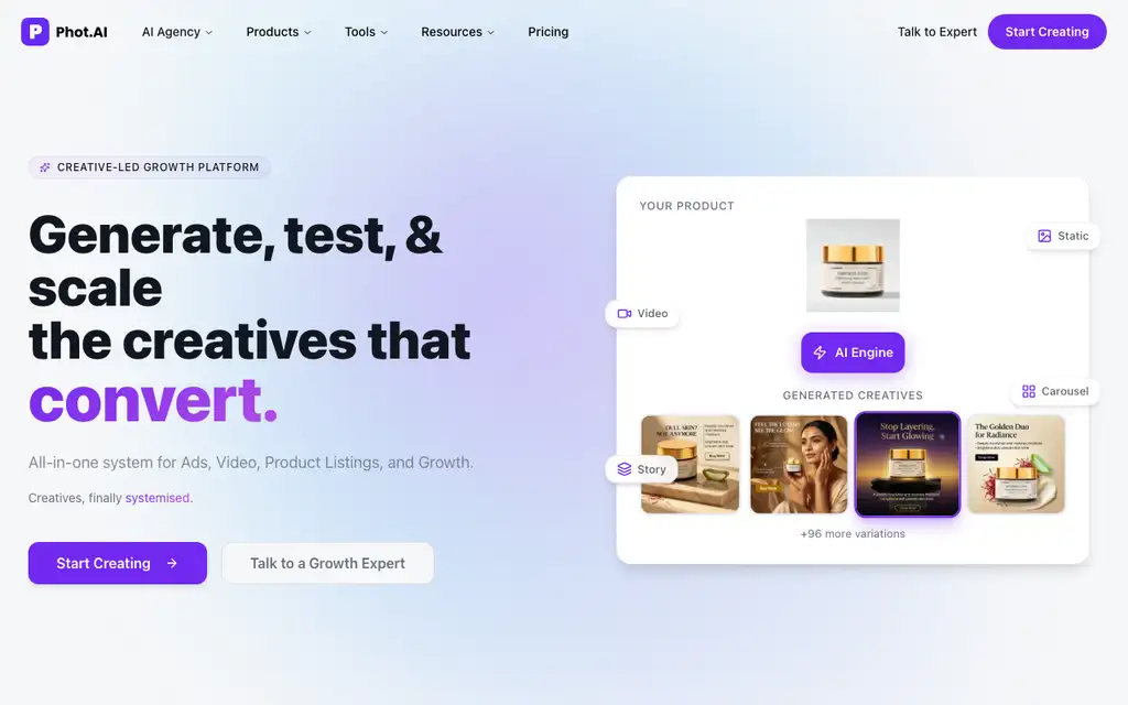 Phot.AI website homepage screenshot