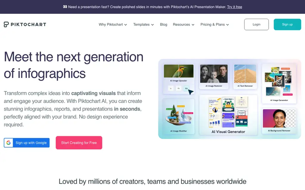 Piktochart website homepage screenshot