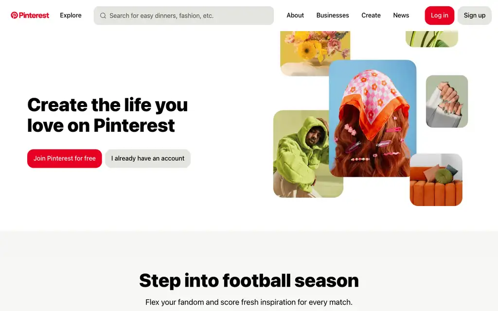 Pinterest website homepage screenshot