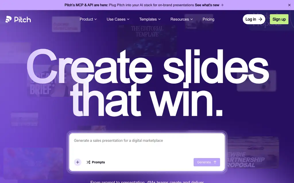 Pitch website homepage screenshot