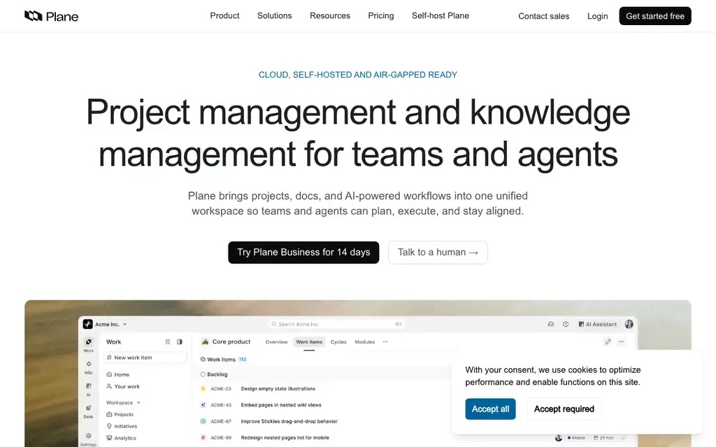 Plane website homepage screenshot