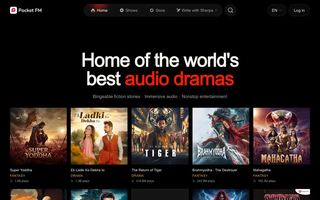 Pocket FM website homepage screenshot