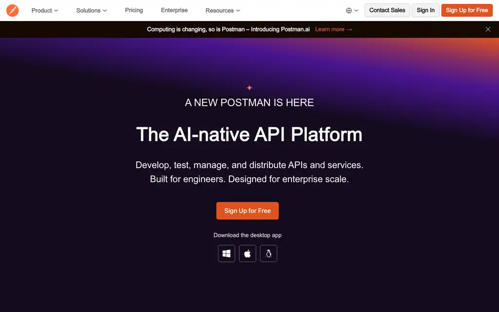 Postman website homepage screenshot