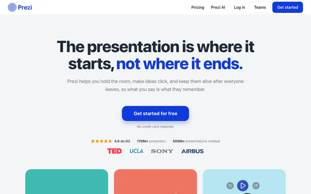 Prezi website homepage screenshot