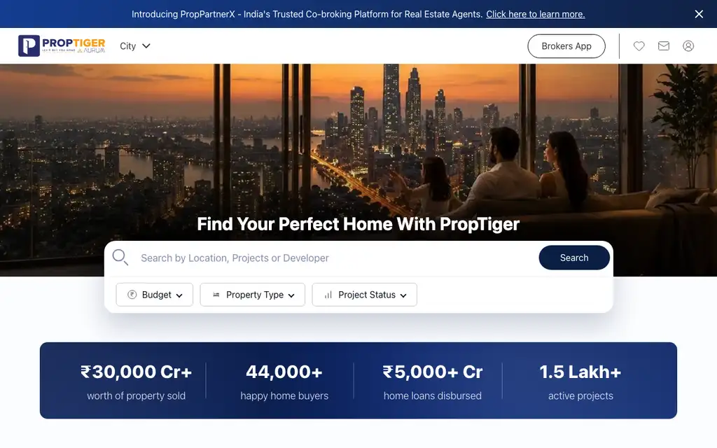 PropTiger website homepage screenshot