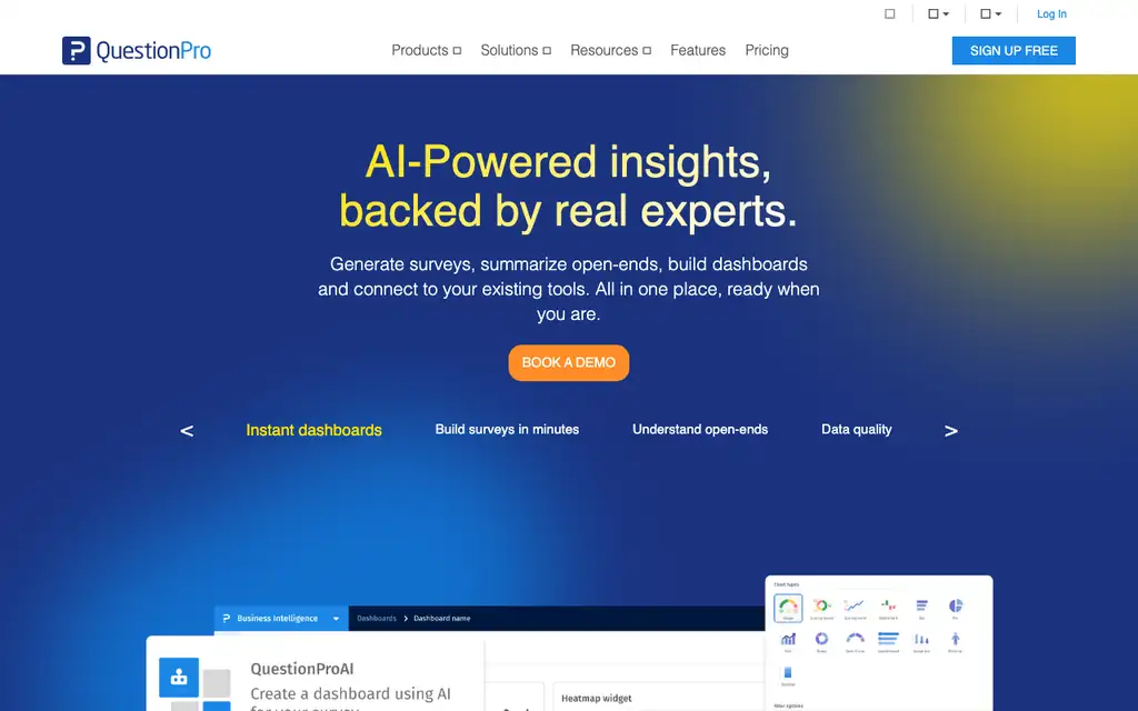 QuestionPro website homepage screenshot