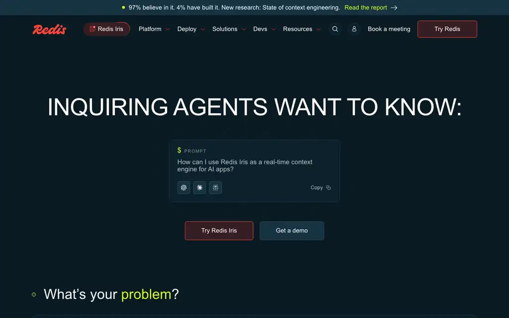 Redis website homepage screenshot