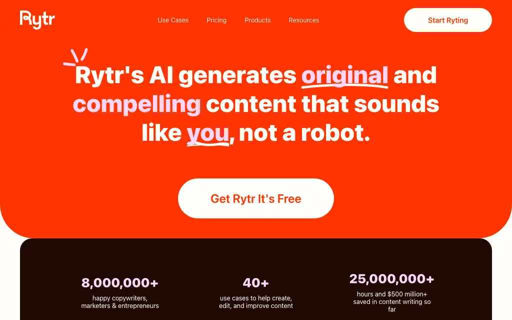 Rytr website homepage screenshot