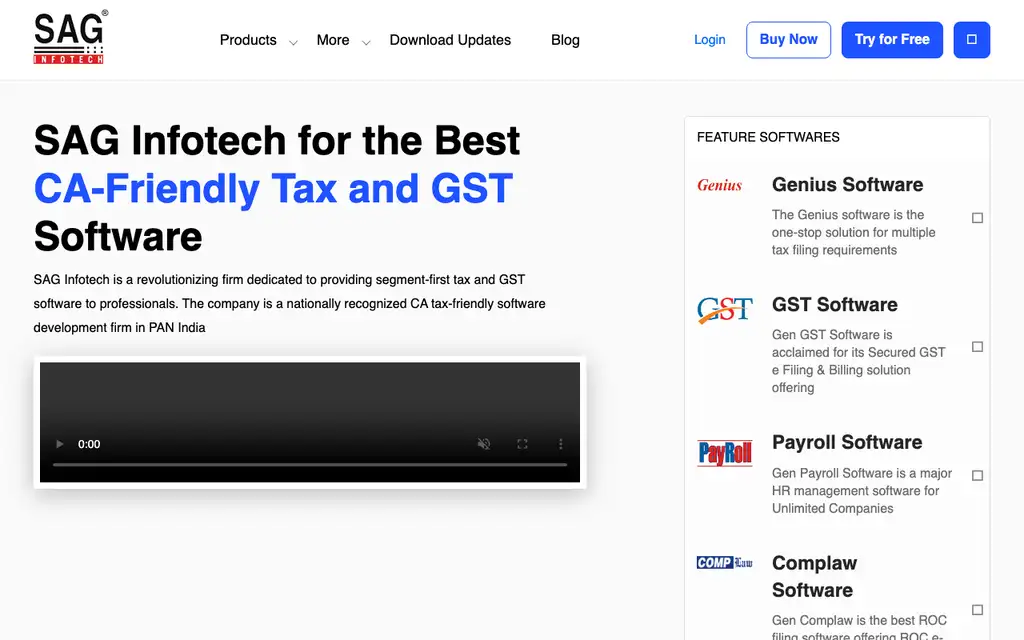 SAG Infotech Genius website homepage screenshot