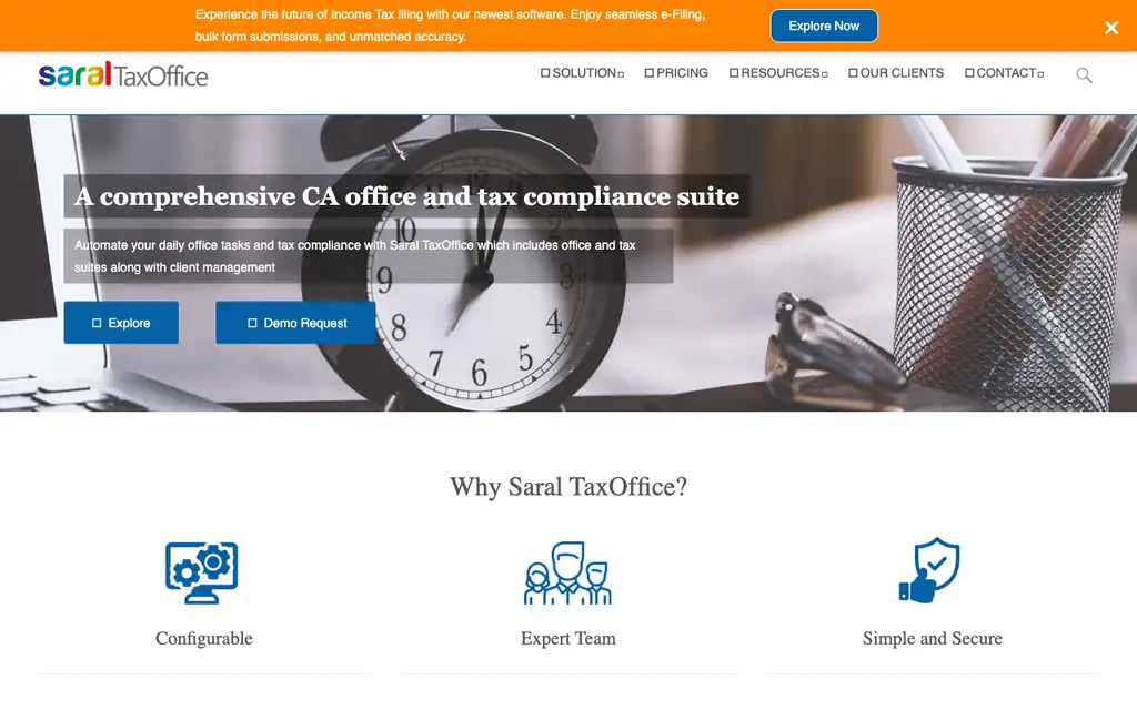 Saral TaxOffice website homepage screenshot