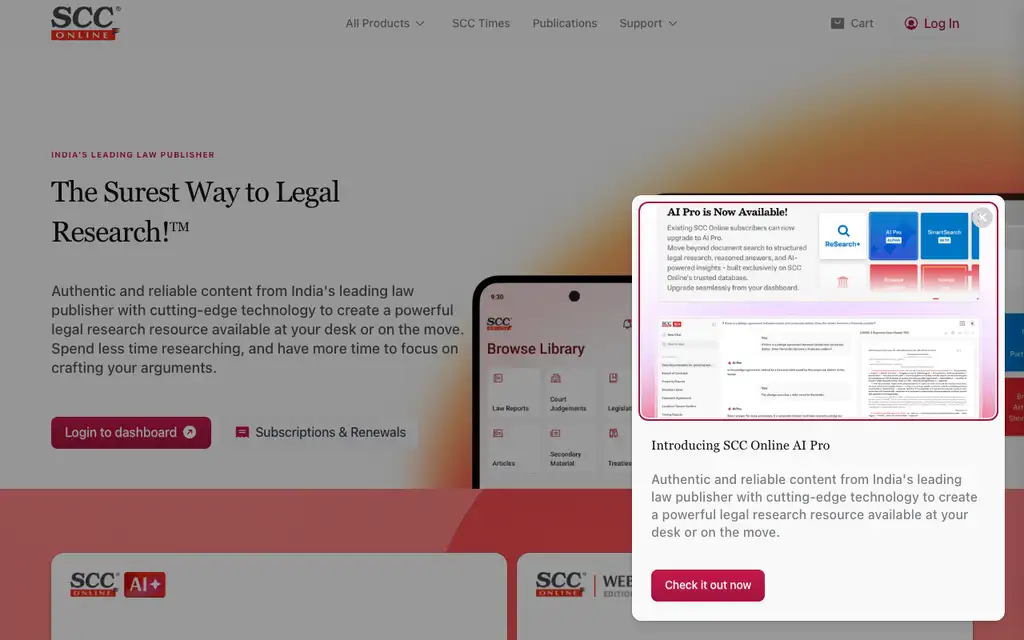 SCC Online website homepage screenshot