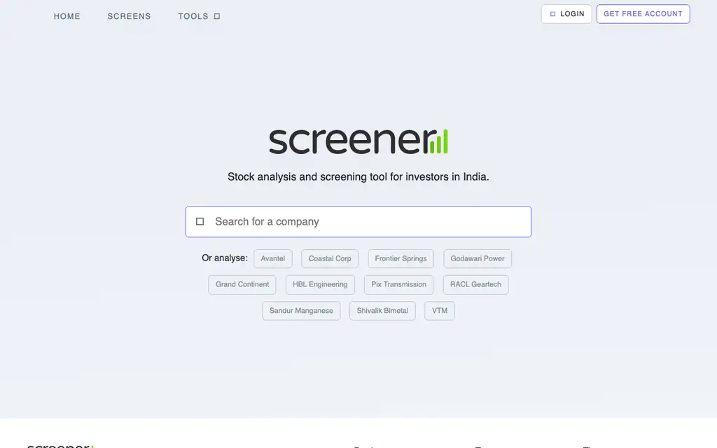 Screener.in website homepage screenshot