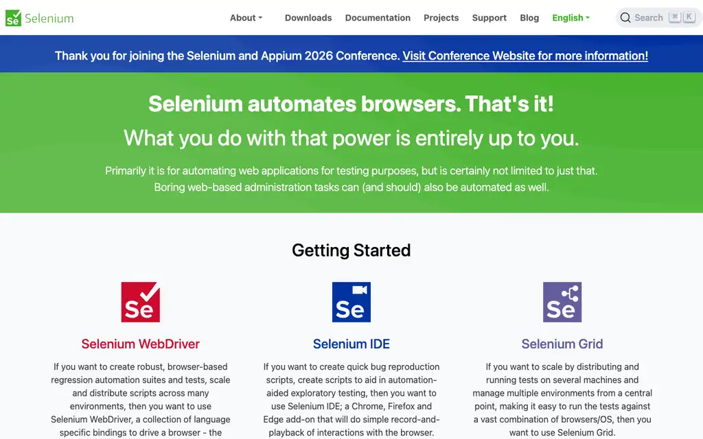 Selenium website homepage screenshot