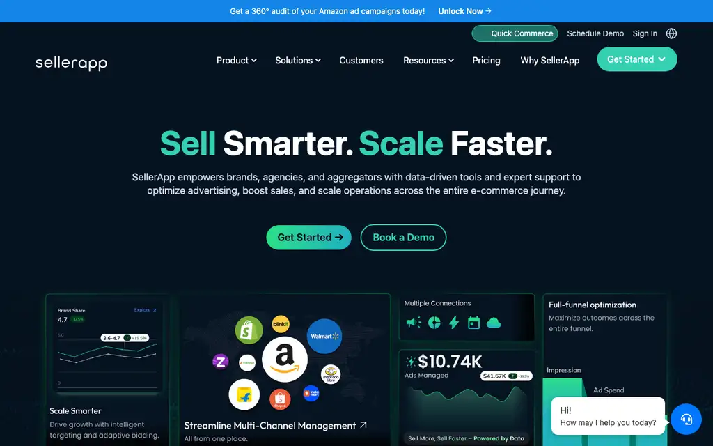 SellerApp website homepage screenshot