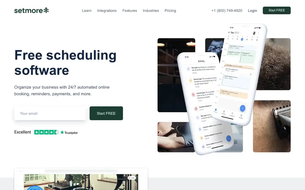 Setmore website homepage screenshot