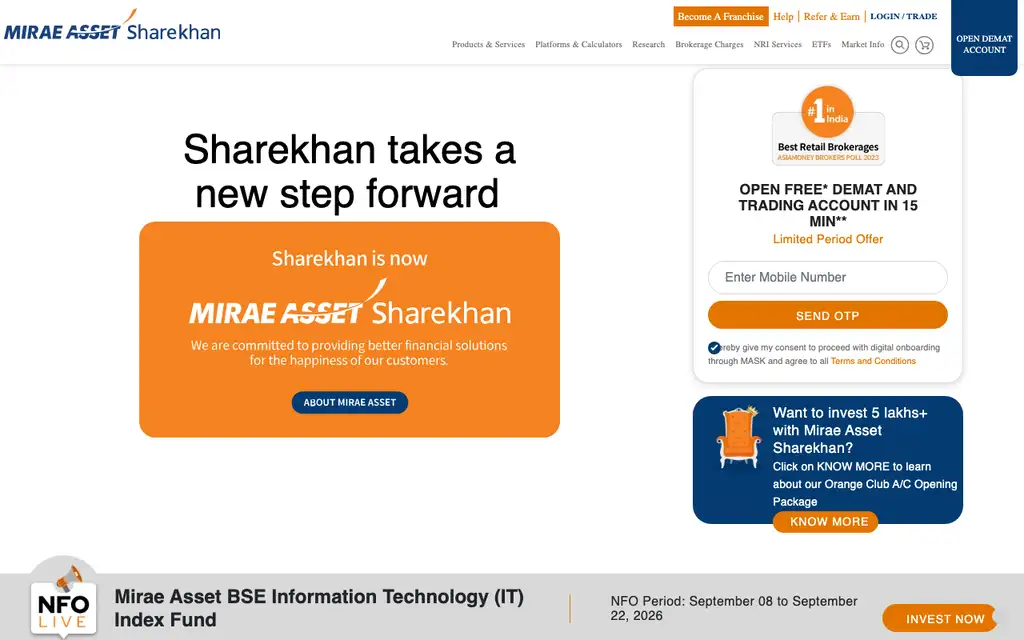 Sharekhan website homepage screenshot