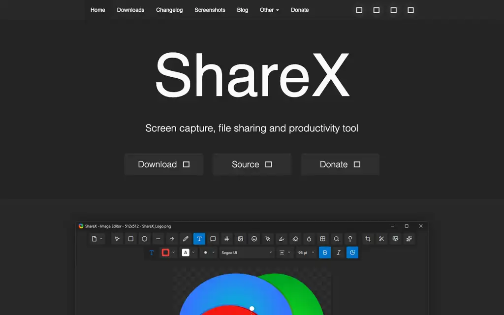 ShareX website homepage screenshot