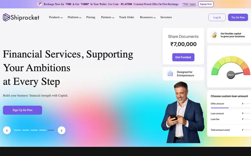 Shiprocket website homepage screenshot