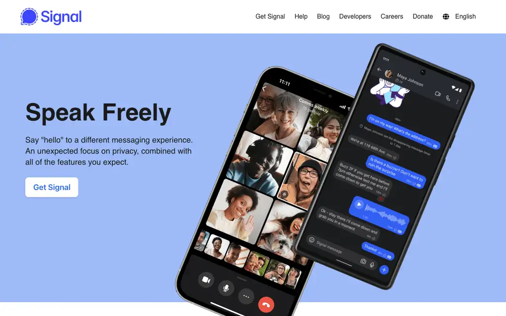 Signal website homepage screenshot