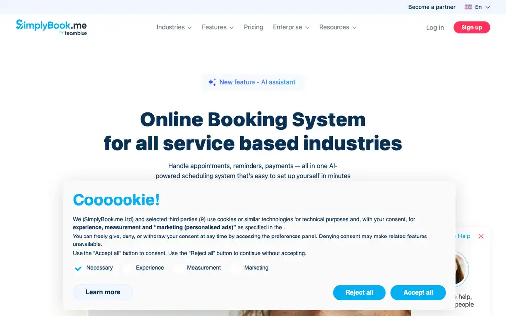 SimplyBook.me website homepage screenshot