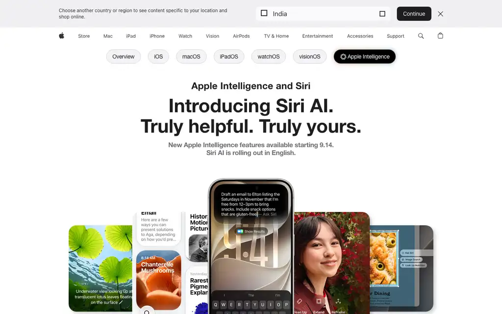 Siri website homepage screenshot