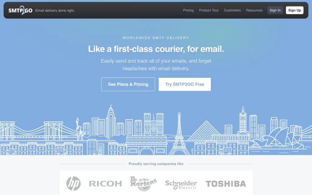 SMTP2GO website homepage screenshot