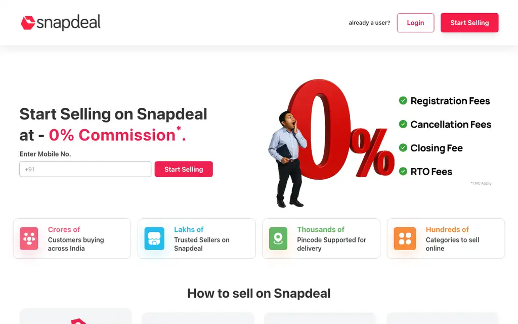 Snapdeal Seller website homepage screenshot