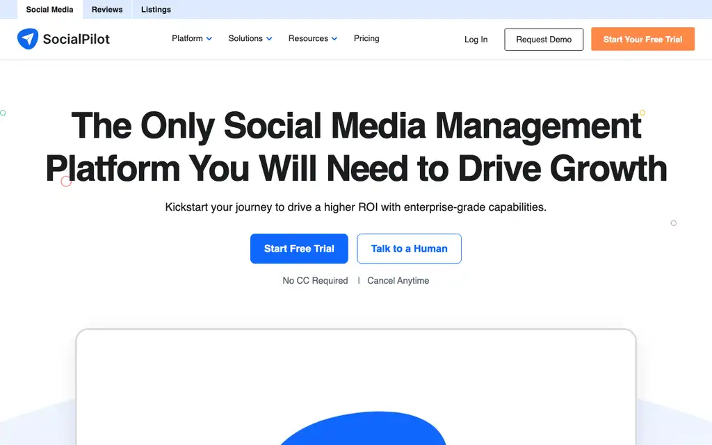 SocialPilot website homepage screenshot