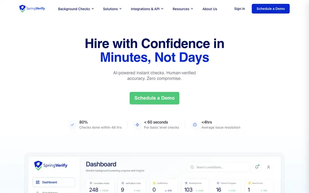 SpringVerify website homepage screenshot