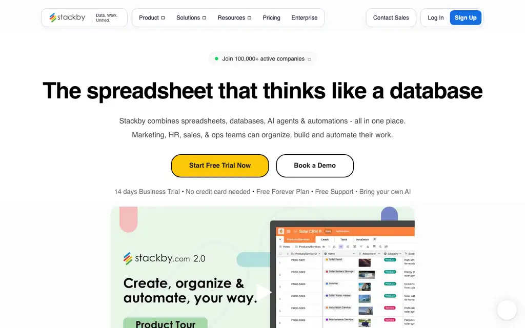 Stackby website homepage screenshot