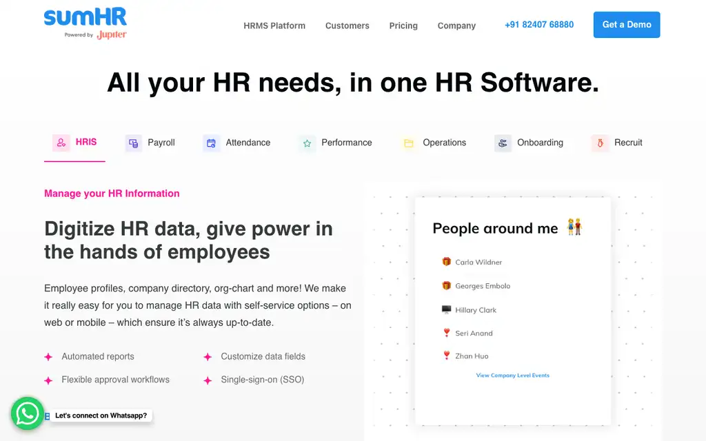 sumHR Payroll website homepage screenshot