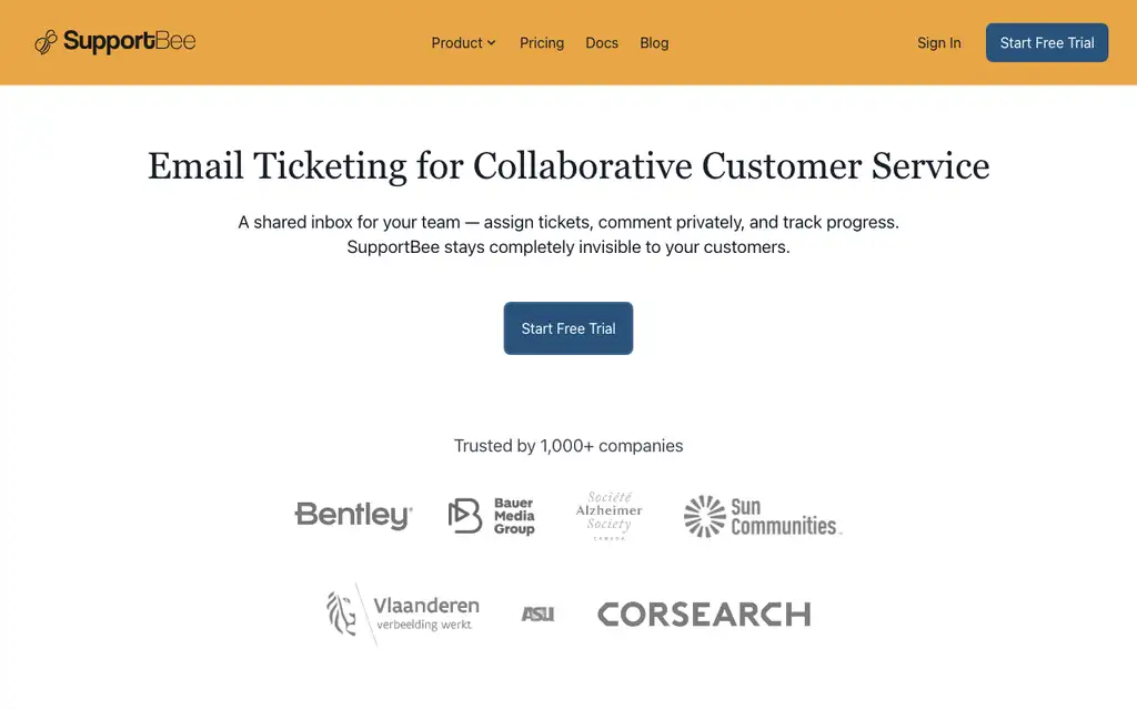 Supportbee website homepage screenshot