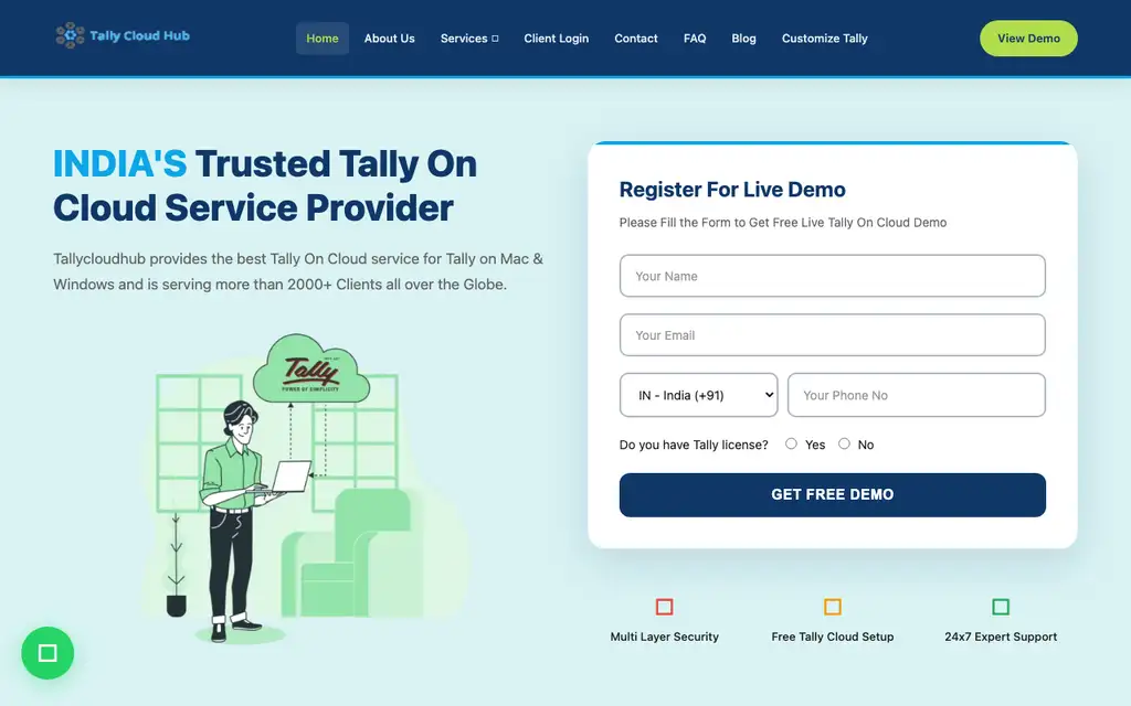 Tally Prime on Cloud by Tallycloudhub website homepage screenshot