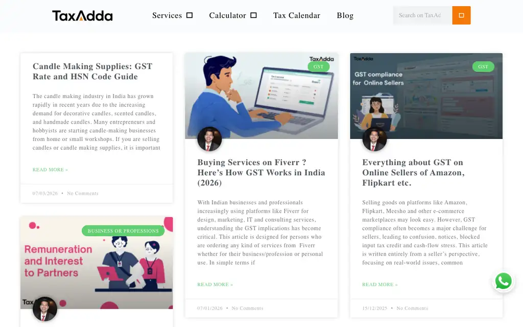 TaxAdda GST website homepage screenshot