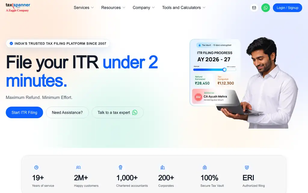 TaxSpanner website homepage screenshot