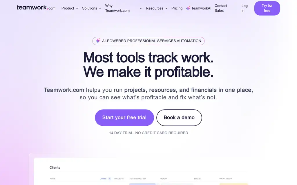 Teamwork website homepage screenshot