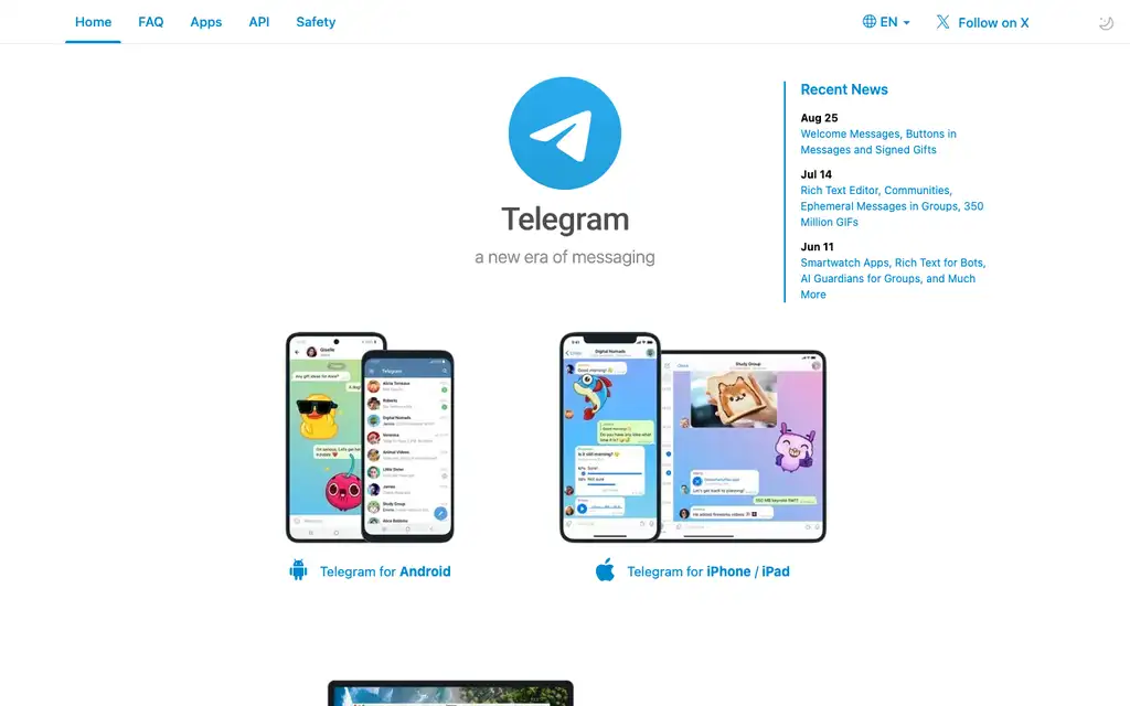 Telegram website homepage screenshot