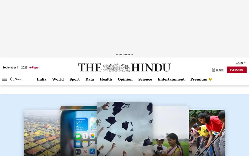The Hindu App website homepage screenshot