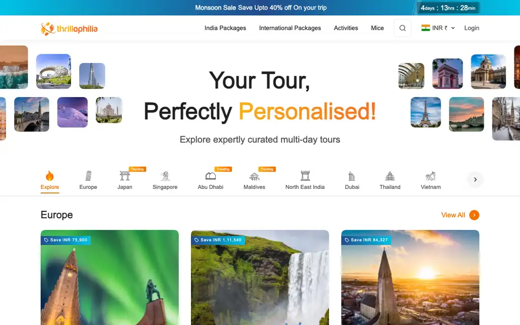 Thrillophilia for Partners website homepage screenshot